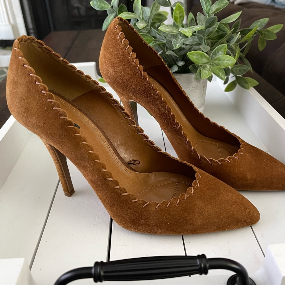 NWOT Zara Stitch Detail Pump Heels Brown Size 39, Size 8 Equivalent